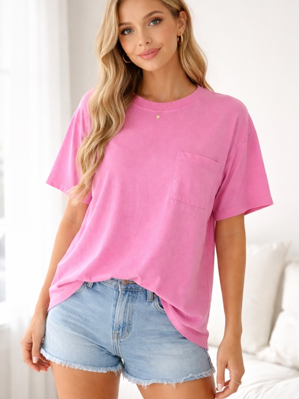 ZENANA OVERSIZED PINK SHIRT CUTE FRONT POCKET NWT- VERY PRETTY🎀 SIZE S/M 🔥🩷 - Picture 1 of 4